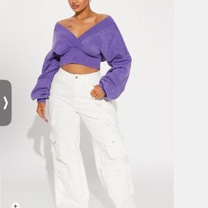 Fashion Nova White Wide Leg Cargo Pants